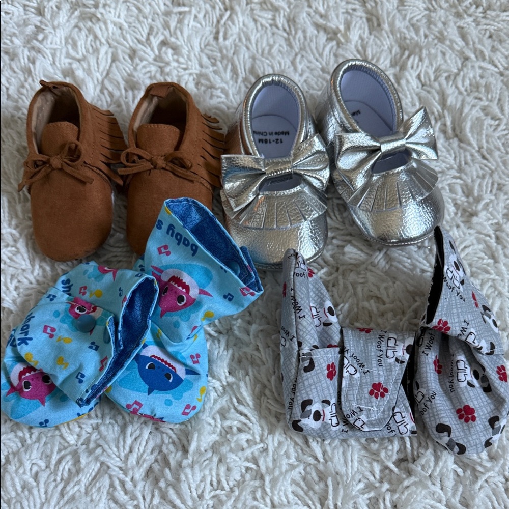 Chic Silver and Brown Baby Moccasins